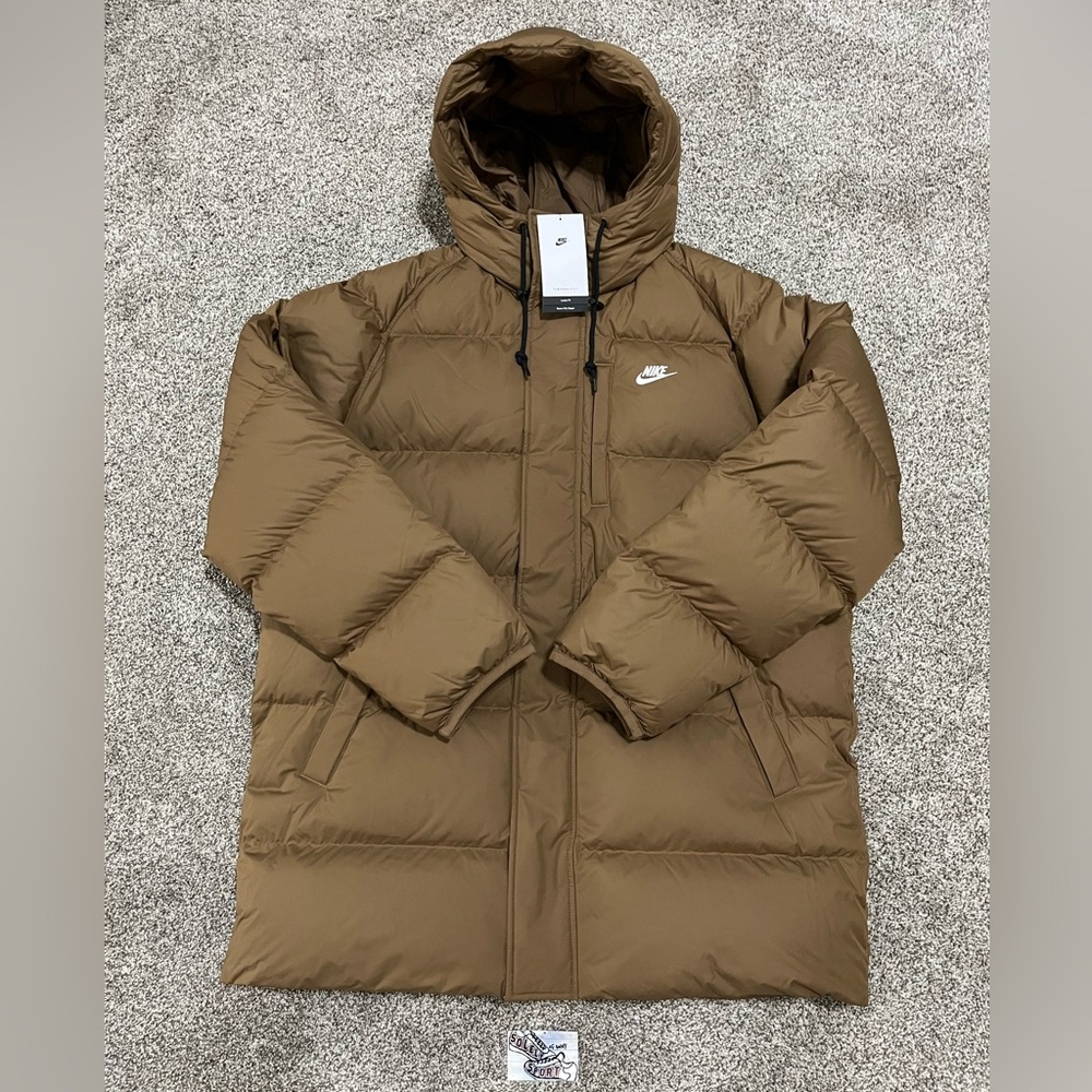 New Nike Sportswear Club Puffer Jacket Parka Down Fill Coat Brown Mens Sizes